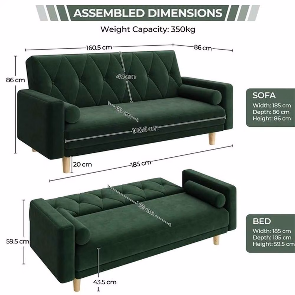 PAWNORA Green Velvet Convertible Sofa Bed – 2