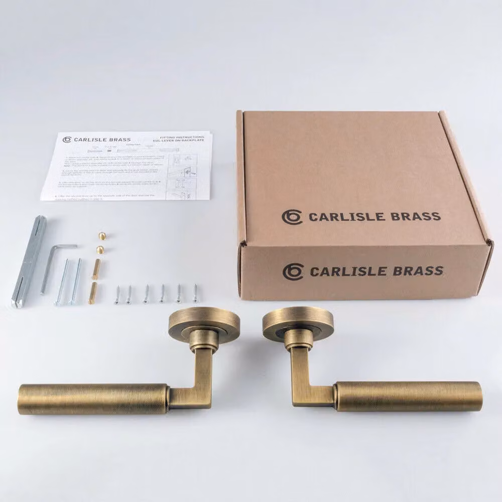 Loops Pair of Straight Round Bar Handles with Round Rose in Antique Brass – 2