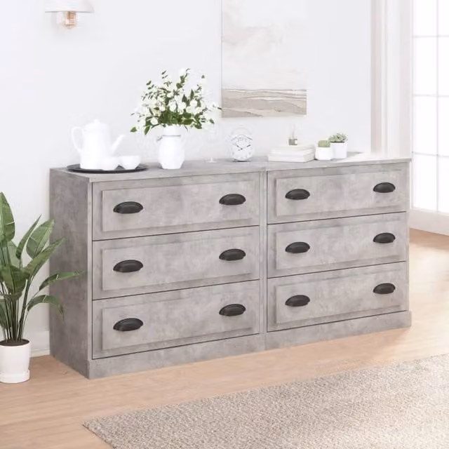 Berkfield Home Set of 2 Wall Mounted Sideboards in Concrete Grey Engineered Wood