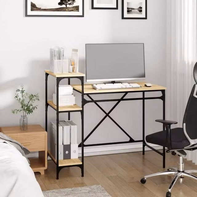 Berkfield Home Charming Writing Desk with Shelves in Sonoma Oak Brown, W/D/H: 105 x 50 x 90 cm