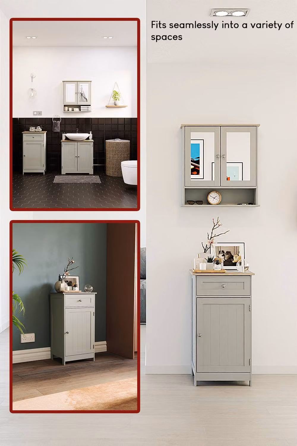 HD Designs Priano Modern Grey Freestanding Bathroom Cabinet with 1 Door and 1 Drawer – 6