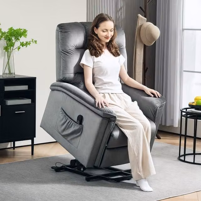 HOMCOM Power Lift Recliner Chair for Seniors in Dark Grey Velvet