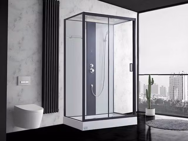 SHOWER&DESIGN Hydromassage Shower Cabin with Body Jets and Hand Shower, Black, W: 120 cm, D: 80 cm, H: 215 cm