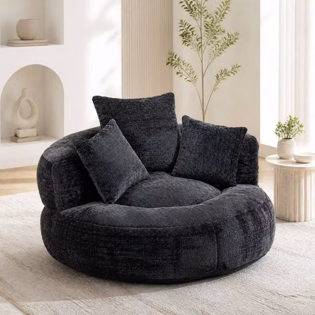 STILVORA Black Chenille High Back Bean Bag Chair – 1