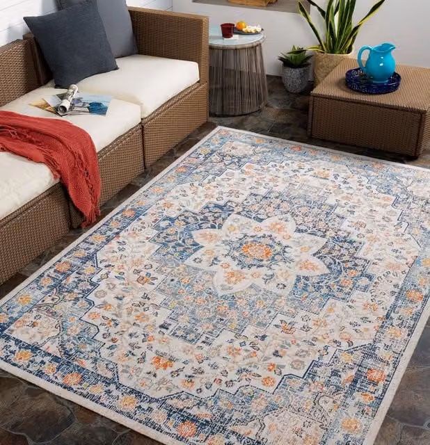 Livabliss Huntington Beach Vintage Blue, Beige and Orange In- & Outdoor Rug, W: 120 cm, L: 170 cm – 1