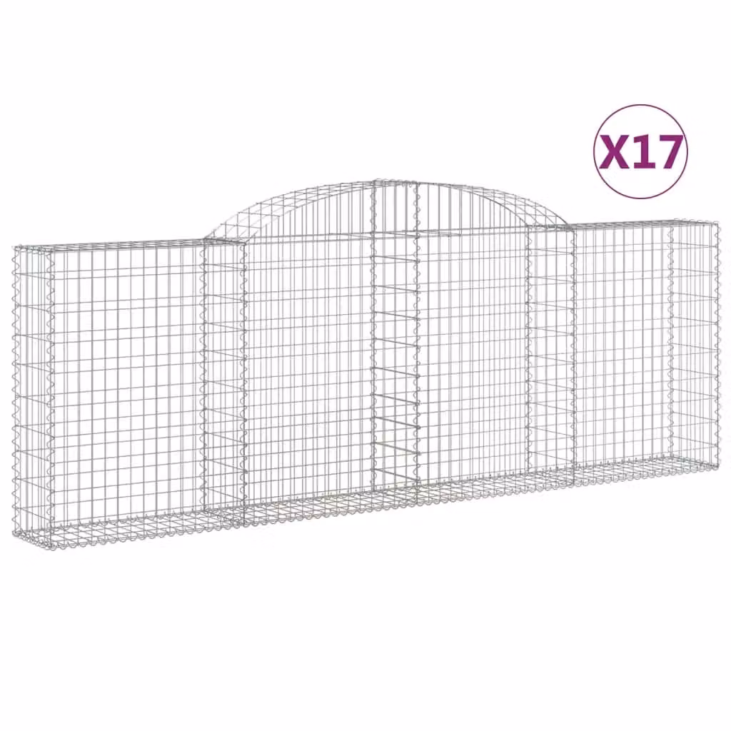Berkfield Home Arched Gabion Baskets, 17 Piece Set, Silver Galvanised Steel, W: 300 cm, D: 30 cm, H: 100/120 cm – 2