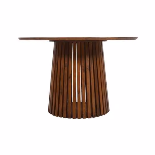 Indian Hub Slatted Round Mango Wood Dining Table, Brown, W: 120 cm, D: 120 cm, H: 76 cm – 1
