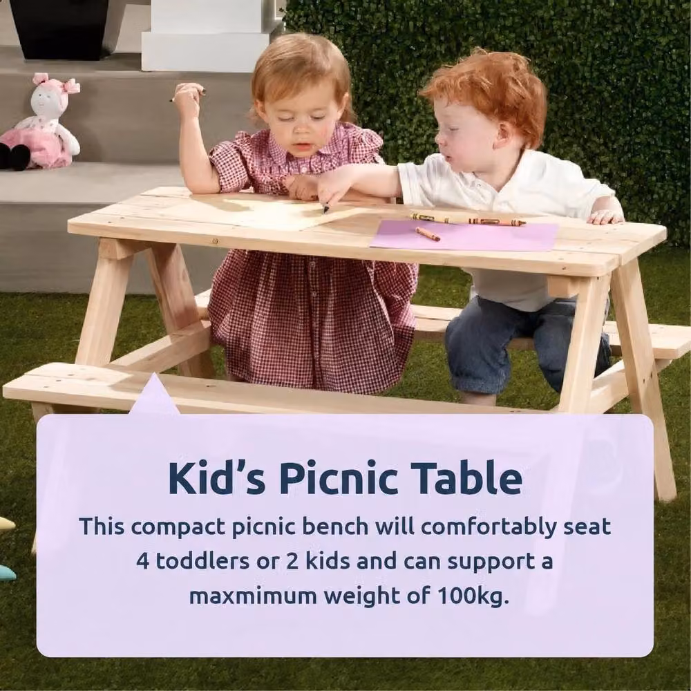 idooka Kids Wooden Picnic Table and Benches in Sand/Beige Pine – 2