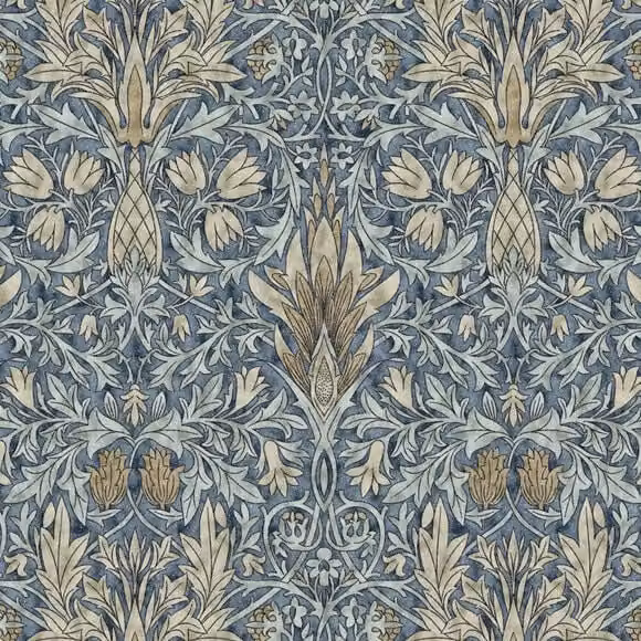 William Morris Snakeshead Digitally Printed Denim Fabric in Blue