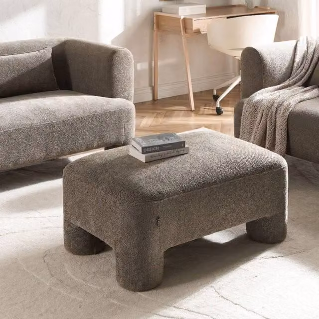 Wyld Haus Brown Fabric Rectangular Ottoman with Retro Cylindrical Legs