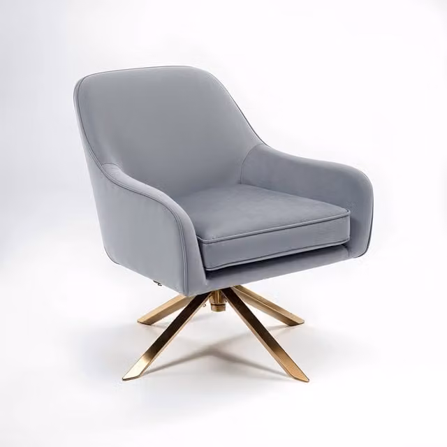 Orsina Grey Velvet Swivel Chair with Metal Frame