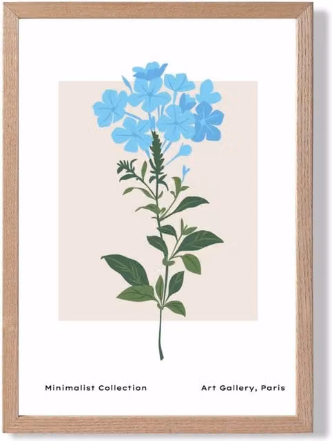 ARTZE Blue Forget Me Not Flower Market Simplicity Framed Print with Oak Frame in Mid Blue