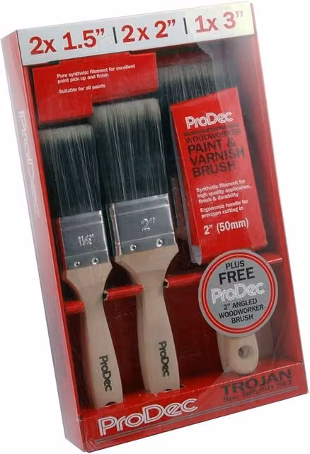 ProDec Trojan Synthetic Paint Brush Set, 6 Pack, Beige with Wood and Metal Handles