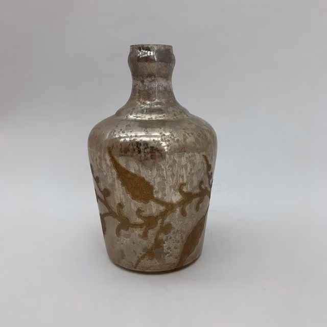 Minster Antique Silver Glass Decorative Vase in Grey, W: 13 cm, D: 13 cm, H: 23 cm