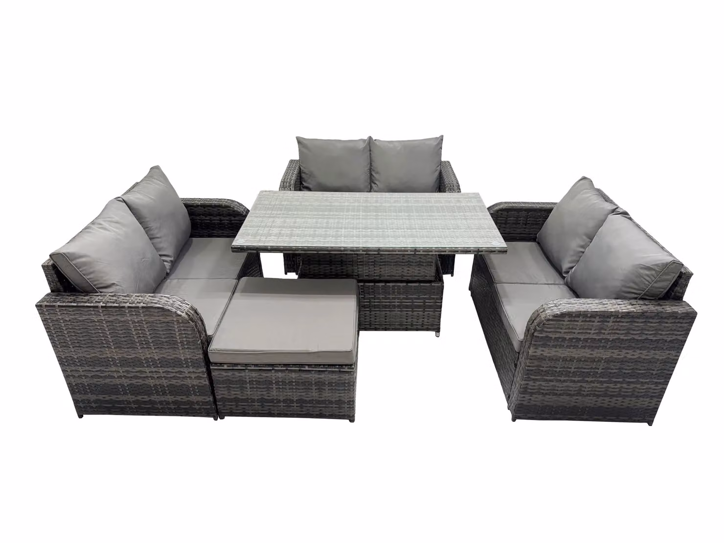 Fimous 3 Piece Rattan Garden Furniture Set with Height Adjustable Dining Table and Large Footstool in Dark Grey – 2