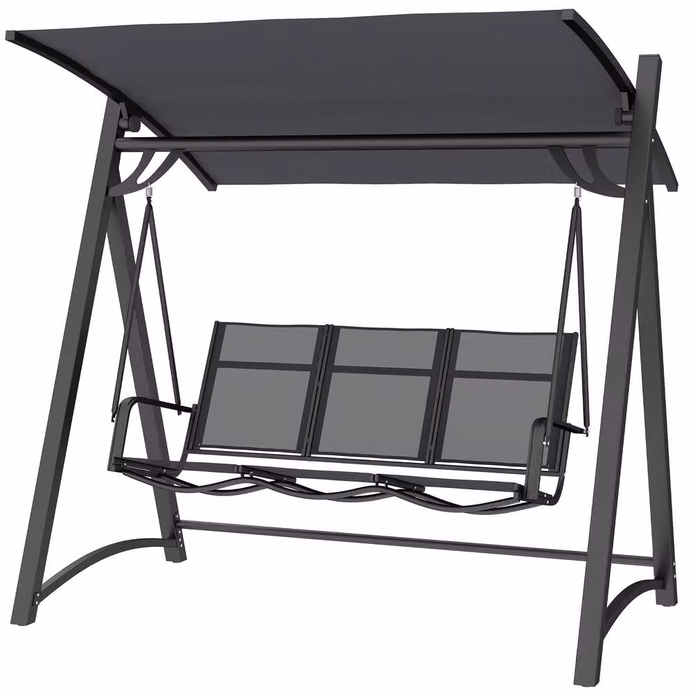 STILVORA 3 Seater Grey Garden Swing Chair with Adjustable Sun Canopy and Powder Coated Steel Frame – 4