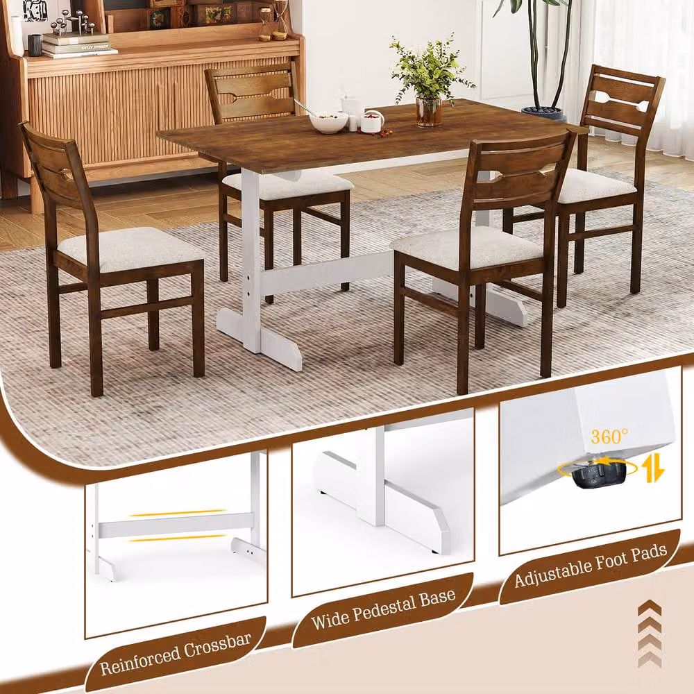 Gymax Brown Rubberwood Solid Wood Trestle Dining Table, 140 cm – 5