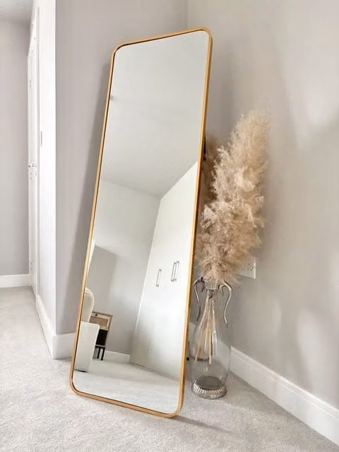 Downton Interiors Soho Collection Gold Rectangular Metal Frame Wall or Floor Standing Dressing Mirror H 145 cm x W 45 cm