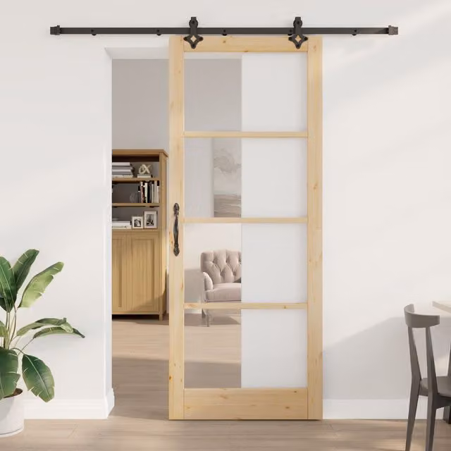 Berkfield Home Modern Sliding Wood Door with Hardware Set in Black, W: 93 cm, H: 232 cm – 1