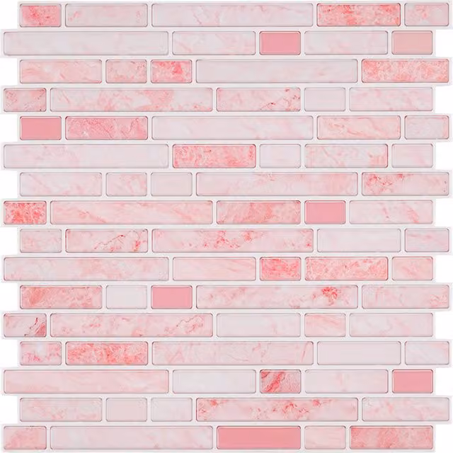 Livingandhome 10-Piece Pink Abstract Marble Effect Self-Adhesive Wall Tile Stickers