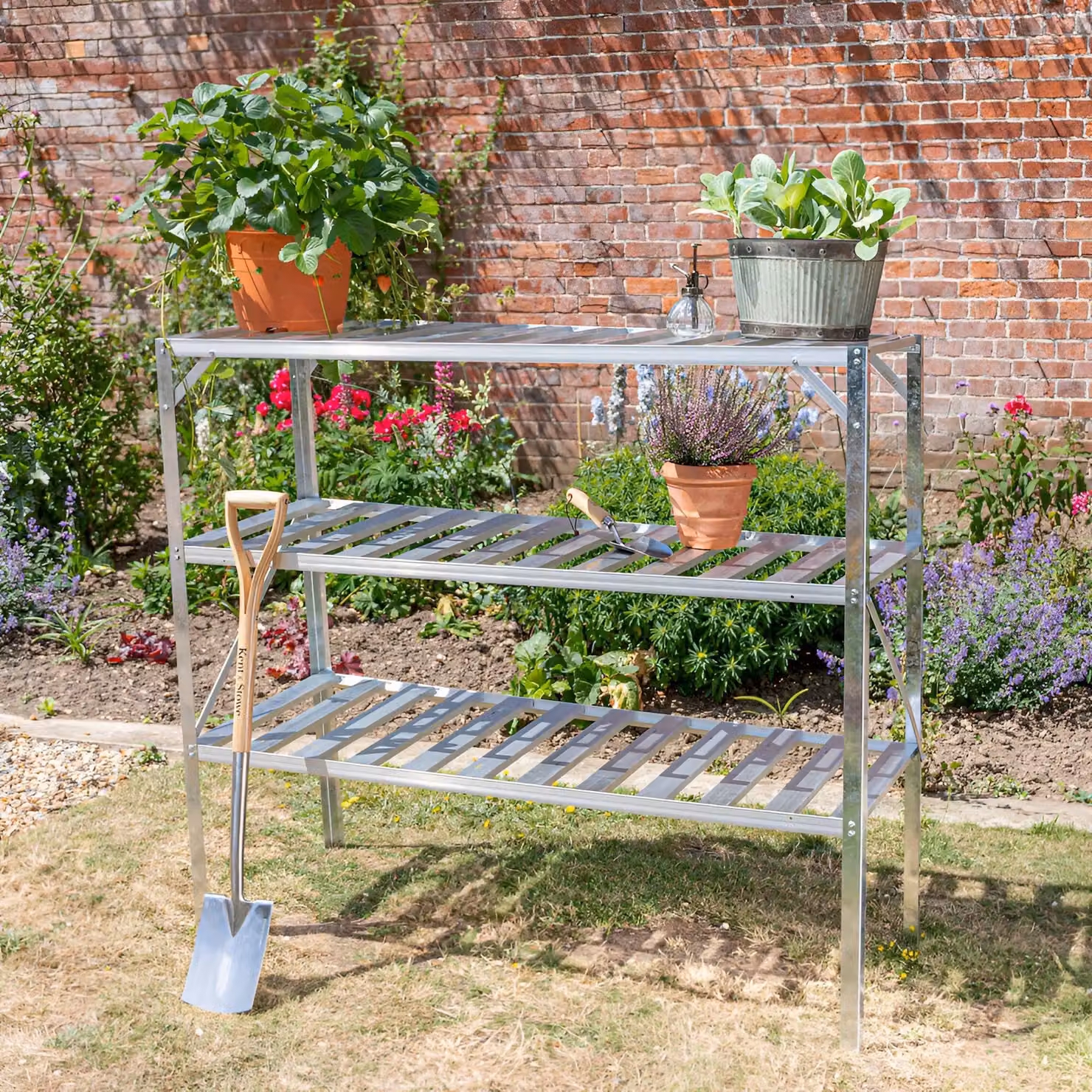 Primrose X2 Traditional 3 Tier Metal Greenhouse Staging Shelf Workbench in Silver, Width: 126 cm – 2