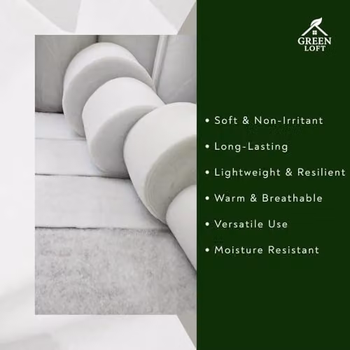 Green Loft Premium Hypoallergenic Recycled Polyester Wadding Roll, 135gsm, White, Width: 68.58 cm, Length: 1 m – 3
