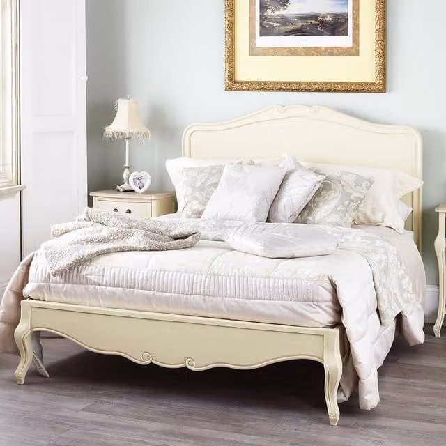 Statement Furniture Juliette French Style 4ft6 Double Bed with Pine Wooden Headboard in White or Beige, W/D/H: 208 x 140 x 137.16 cm
