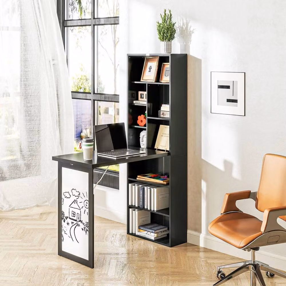 FORGEVIO Modern Black Wall Mounted Folding Convertible Desk with Rectangular Whiteboard Top, W/D/H: 153.0 x 98.0 x 40.0 cm – 4