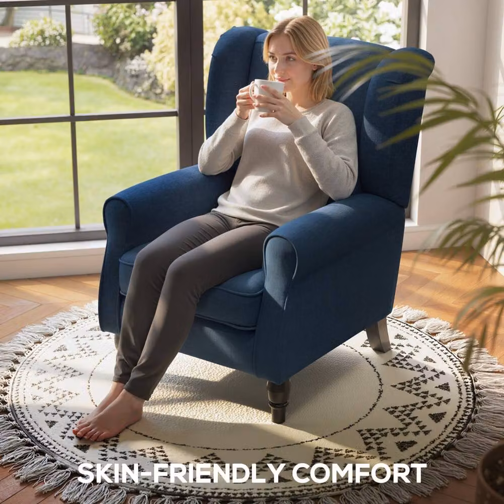 Wyld Haus Blue Wingback Accent Chair with Button Tufting and Snow Flannel Upholstery – 5