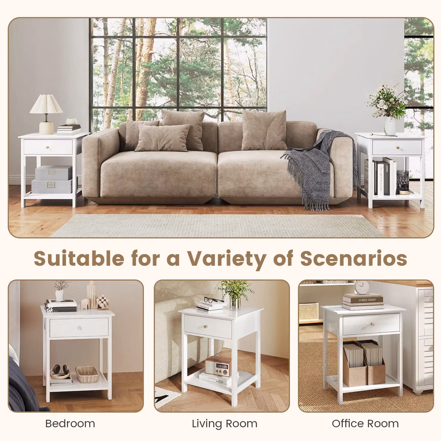 Costway Set of 2 Modern White 2-Tier Nightstands with Storage Shelves – 3