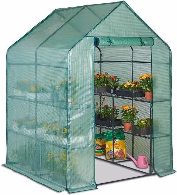 VonHaus Walk In Greenhouse with 8 Shelves in Transparent and White