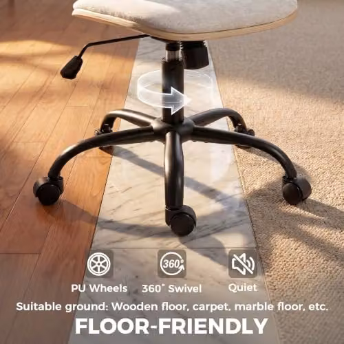 HOMCOM Grey Fabric Home Office Task Chair with 360 Degree Swivel and Adjustable Height – 6