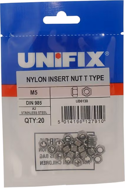 Unifix T Type DIN 985 Stainless Steel Nylon Insert Nuts M5 x 0.80 Grey UBSSNITMS05