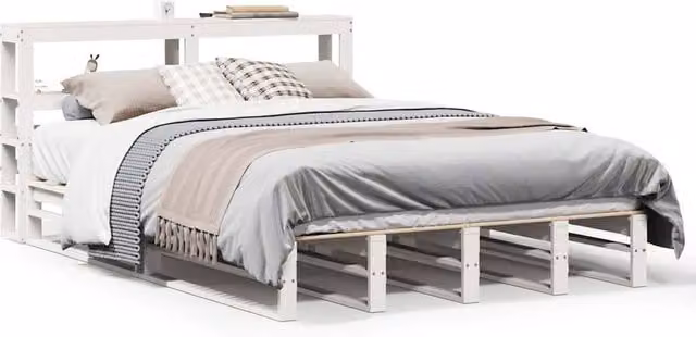 Berkfield Home Small Double Bed Frame in White Solid Pine Wood with Side Compartments, W/D/H: 120 x 200 cm
