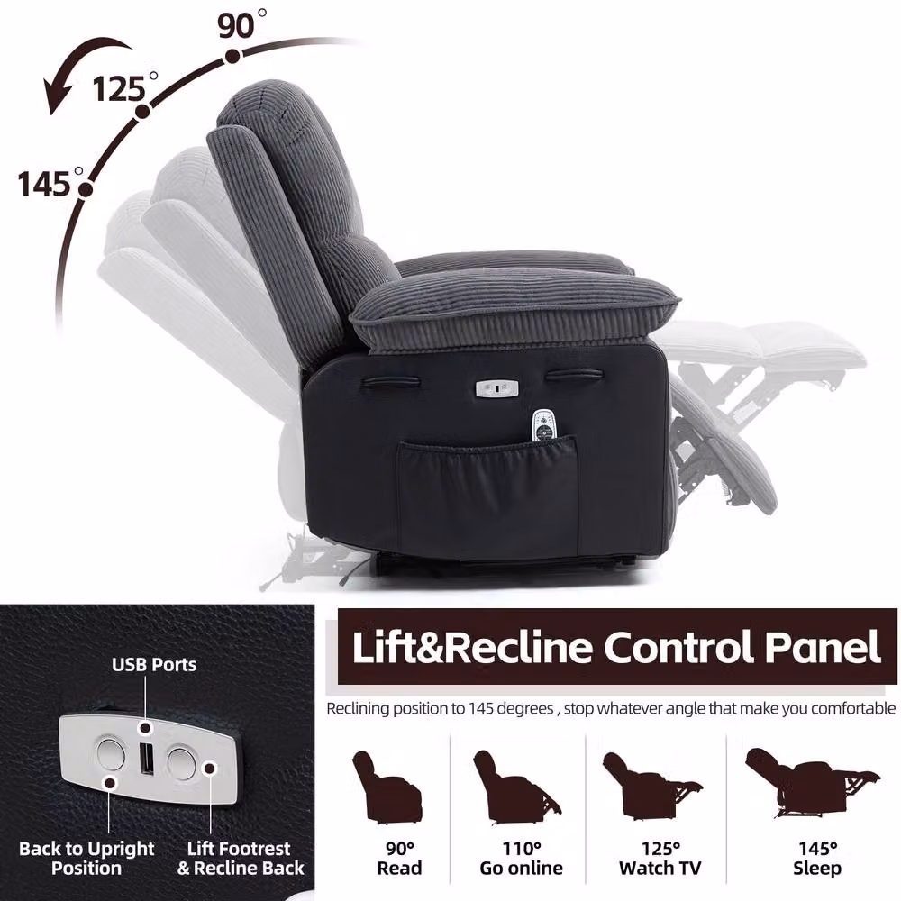 KEEPREAPER Comfortable Power Recliner Chair with 8-Point Massage and Heating in Grey – 4