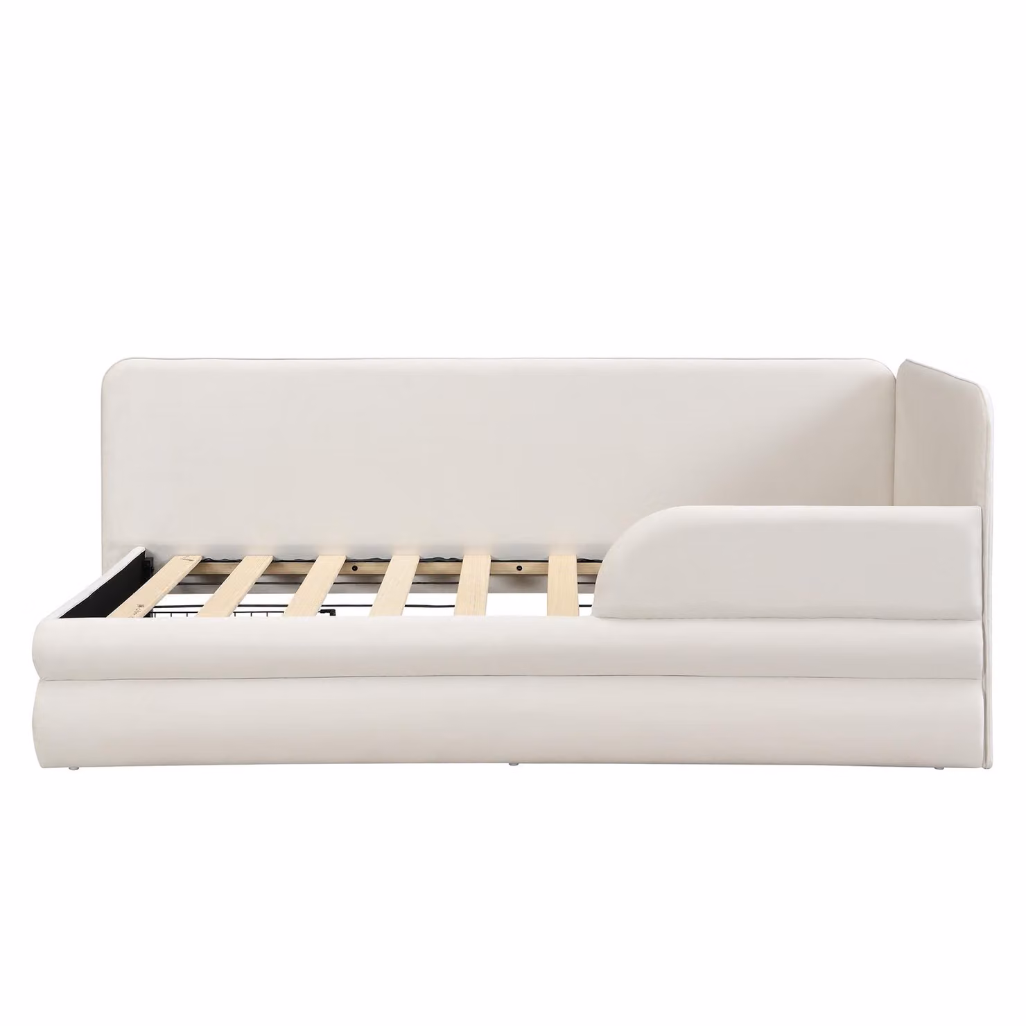 Aosom UK Beige Velvet Upholstered Single Daybed with Drawer and Side Rails, L: 205.5 cm, W: 80 cm, H: 98 cm – 2