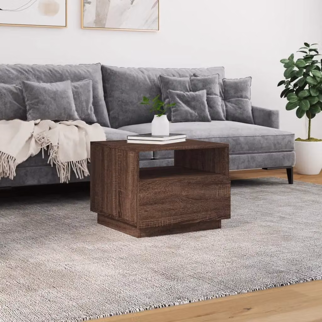 Berkfield Home Modern Coffee Table with LED Lights in Brown Oak, W/D/H: 50 x 49 x 40 cm – 4