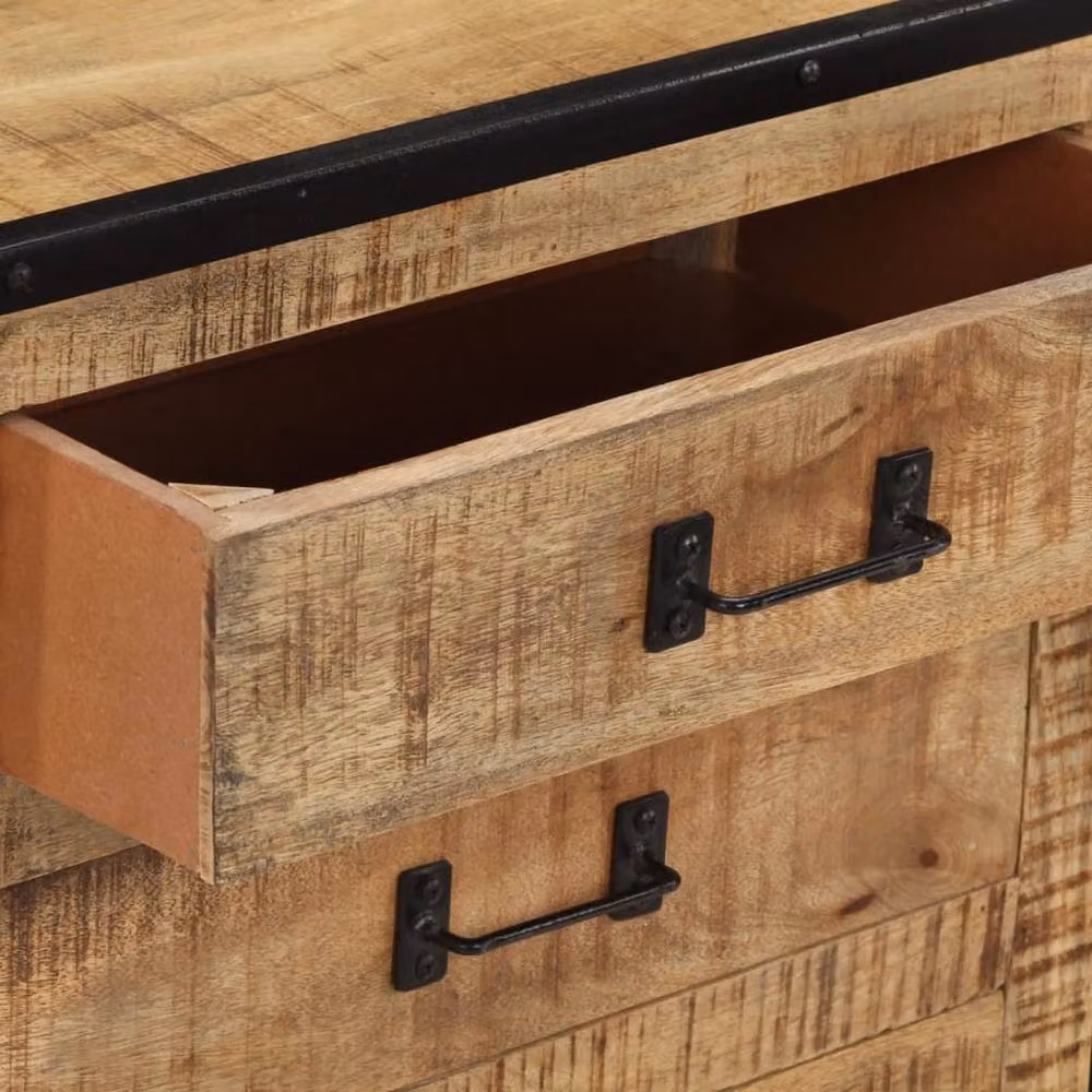 Berkfield Home Rustic Solid Mango Wood Sideboard in Brown and Black, W/D/H: 100 x 31 x 60 cm – 3