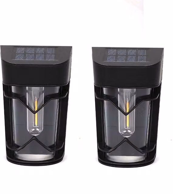 Latto B122 Solar LED Wall Light Set of 2, Black, Up and Down Lighting with Dusk Sensor for Garden and Terrace
