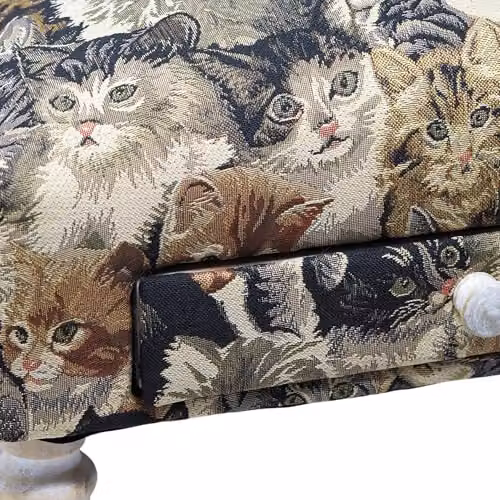M S L Cat Footstool with Drawer, Brown Multicolour Animal Print Fabric, W/D/H: 40 x 25 x 25 cm – 2