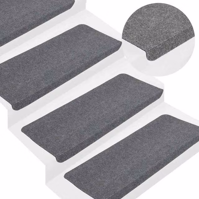 Berkfield Home Self-adhesive Non-slip Stair Mats, 15 Pieces, Grey, W/D/H: 65 x 24.5 x 3.5 cm – 1