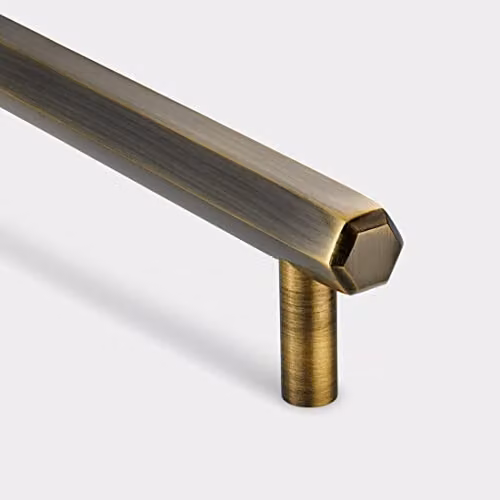 Pushka Home Solid Brass Hexagon Bar Handles in Brushed Antique Gold Finish, 448mm Hole Centre