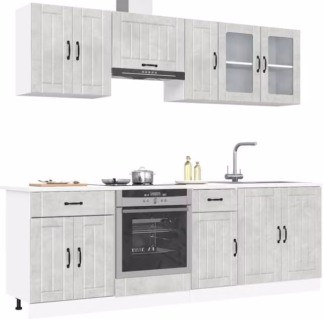 Berkfield Home Kalmar 8 Piece Modern Kitchen Cabinet Set in Concrete Grey Engineered Wood