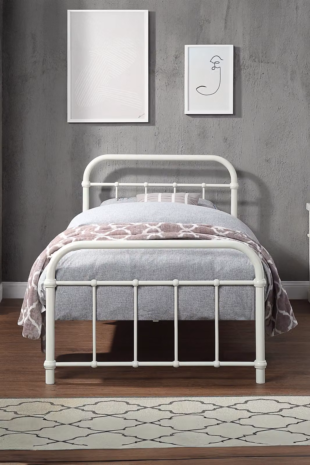 SlumberWorx Tewin Vintage Hospital Style Metal Bed Frame and 25cm Deep Pocket Memory Foam Hybrid Mattress in White, W/D/H: 90 x 190 cm – 2