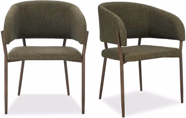 NESTLUNE Set of 2 Green Fabric Upholstered Mid-Century Dining Chairs with Armrests and Metal Frame – 1