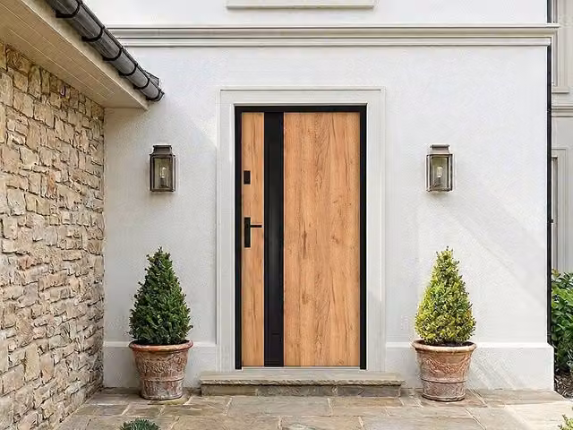 Vente-unique Modern Steel and Stainless Steel Front Door with Smoked Glass Insert in Black, H: 207 cm, W: 100 cm