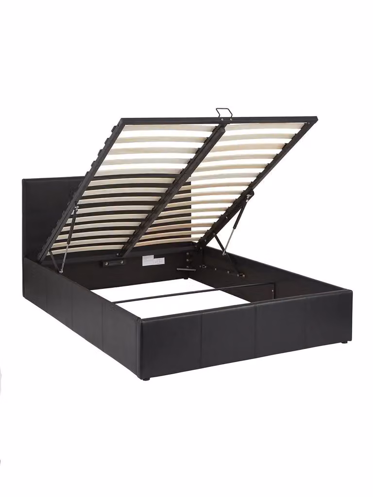 Marston Faux Leather Lift Up Ottoman Bed Frame, Black, W/D/H: 180 x 160 x 203.5 cm