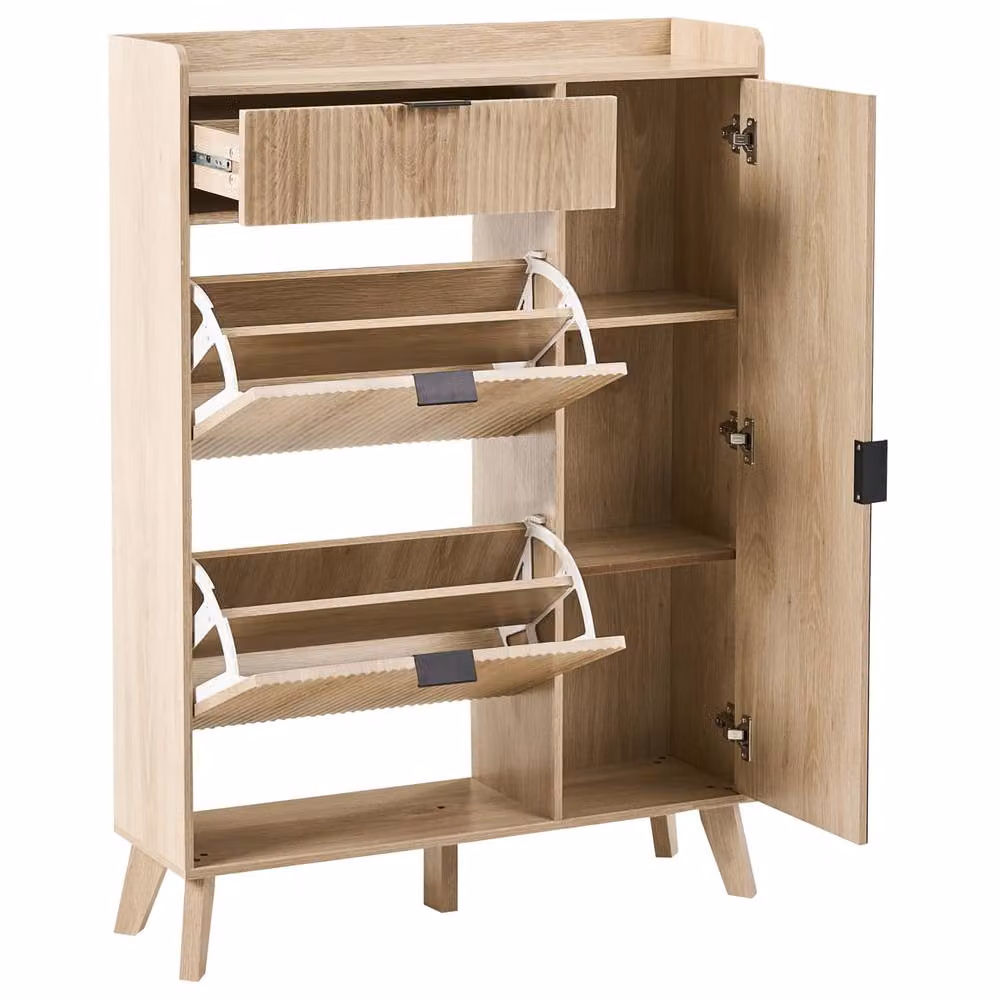 Wyld and Coco Light Brown Scandinavian Shoe Cabinet with Mirror and Drawers – 2