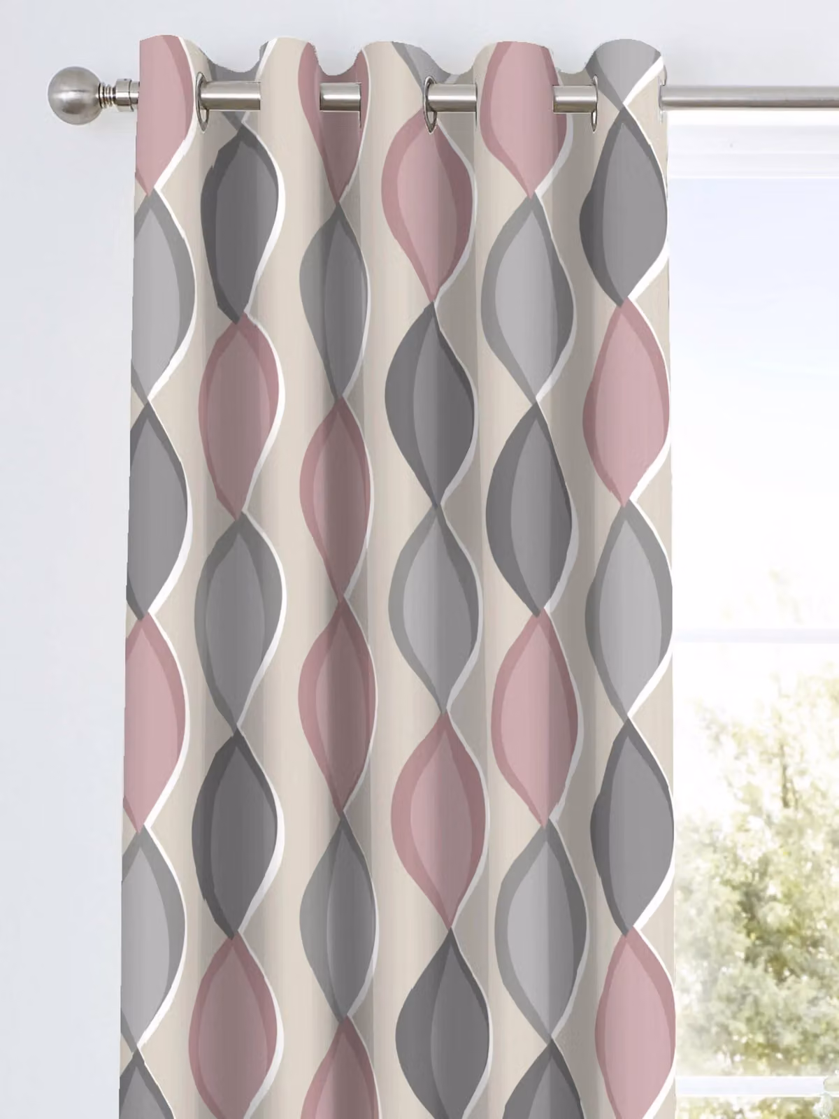 Fusion Lennox Modern Geometric Print Eyelet Curtains in Pink and Grey, Width: 168 cm, Height: 229 cm – 2