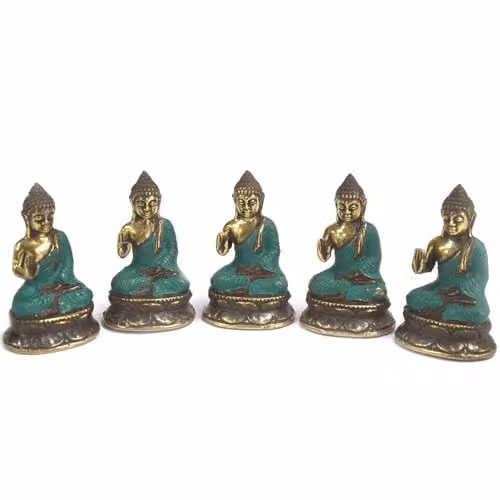 KDMD Mini Hand Up Sitting Buddha Tabletop Ornament in Gold Metal